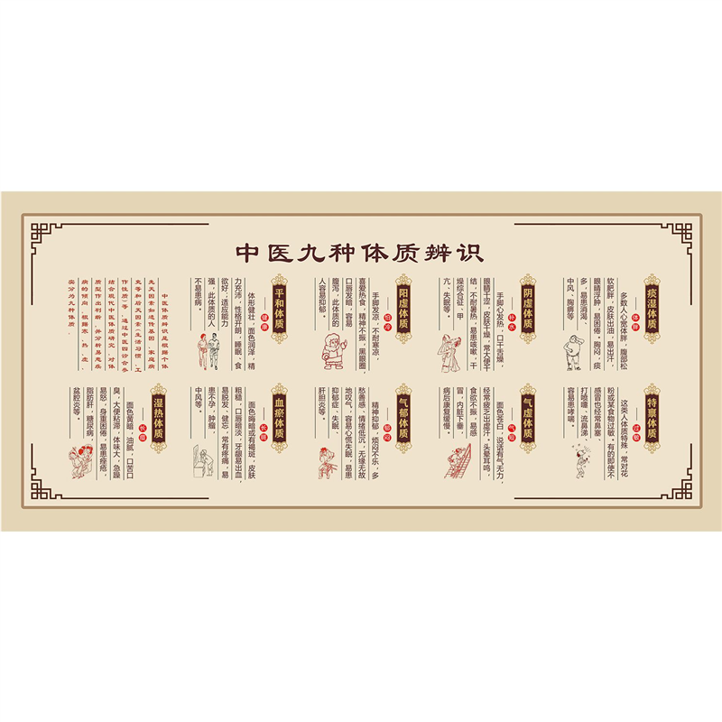 中医九种体质辨识示意图自粘海报养生馆装饰画定制养生贴画广告画