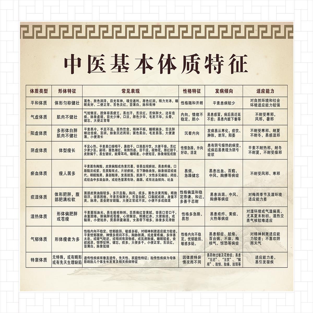 中医九种体质辨识宣传栏海报展板中医体质辨识健康管理中心墙贴