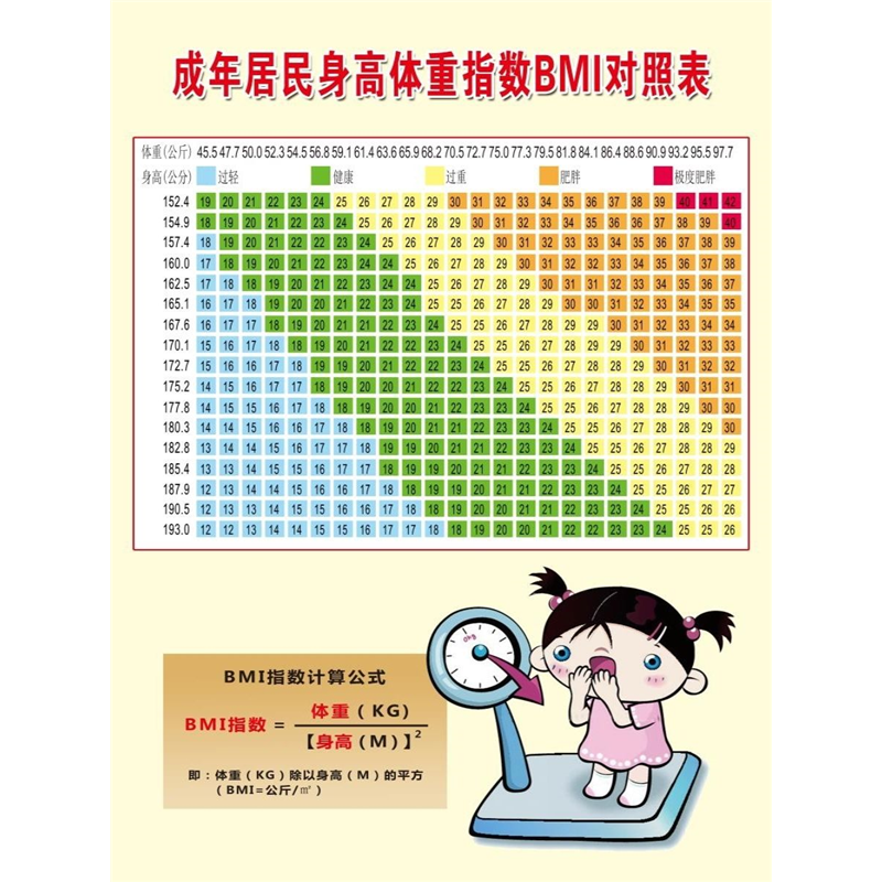 成年居民身高体重指数BMI对照表海报展板今天你，瘦，了吗挂图