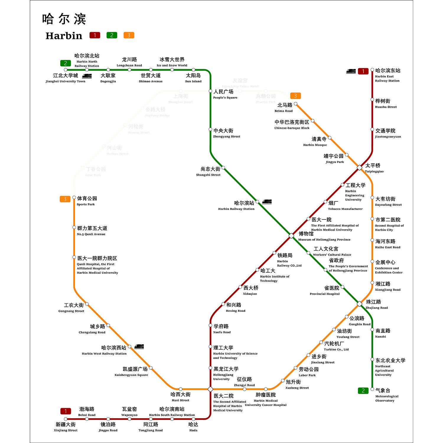 2024新版哈尔滨地铁换乘线路图轨道交通出行图大挂图规划图海报纸