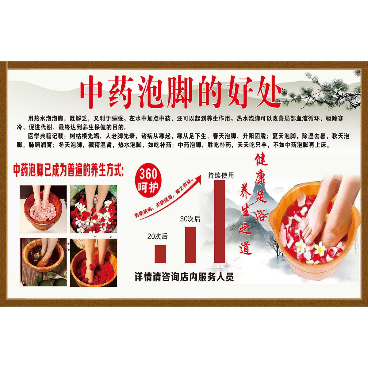 四季泡脚的好处海报足疗店挂图泡脚足浴足疗养生广告墙贴自粘贴画