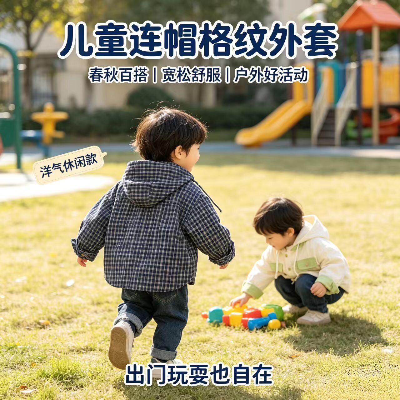 儿童连帽格子衬衫外套春秋新款