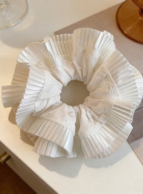 COISINI韩系ins白色褶皱双层大肠发圈女扎头发丸子头低马尾高级感