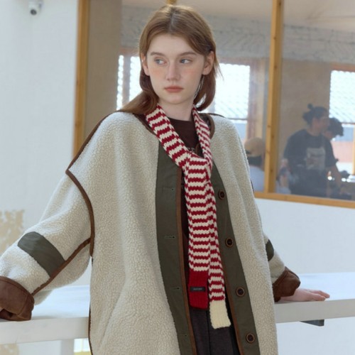 红白条纹细长条窄版腊肠围巾