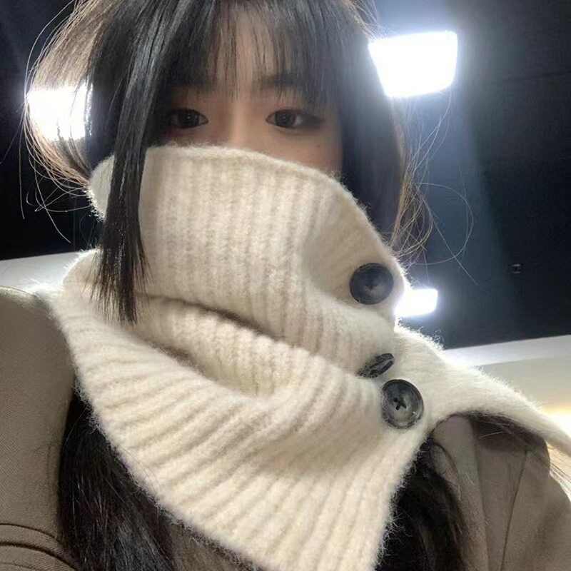 coisini韩国复古保暖围脖女秋冬季百搭短款脖套防寒护颈纯色围巾