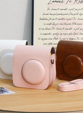 适用富士拍立得mini25相机包纯色复古可爱保护套配斜挎肩带白色粉