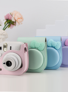 富士拍立得mini12/11/9/8紫色相机包配可爱蝴蝶结配肩带保护套