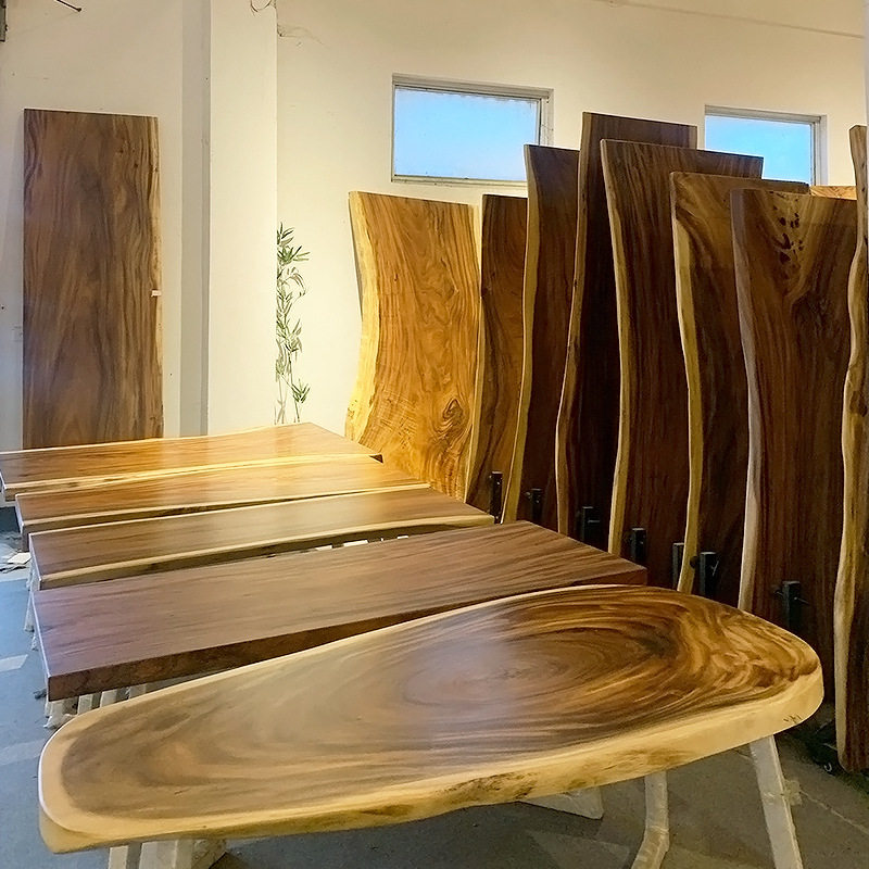 南美胡桃木实木大板餐桌茶桌原木书桌茶板老板桌自然边整块黑胡桃