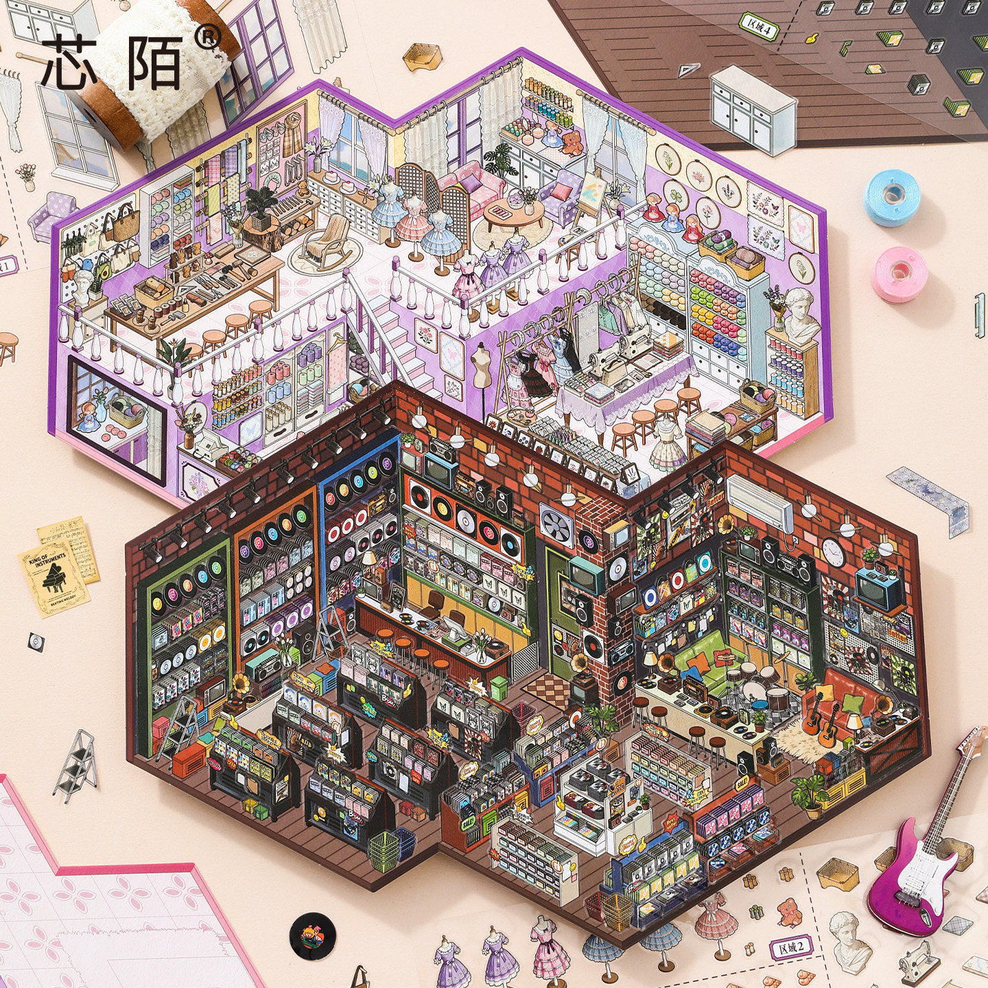 芯陌店铺经营3.0造景贴纸模拟小店生活微缩场景码货手工diy手帐,文具电教/文化用品/商务用品,贴纸/立体贴纸,淘宝优惠券,粉丝福利购,淘宝优惠卷