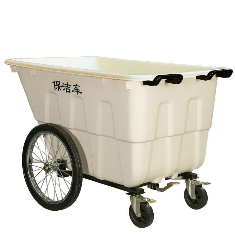 400L保洁手推塑料环卫垃圾车推车大号户外垃圾桶市政物业垃圾清运