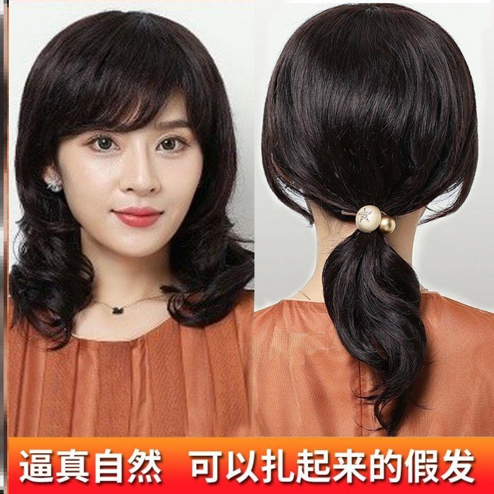 卷发补发块假发女长卷发大波浪中年女士假头发中长发真发全头发套