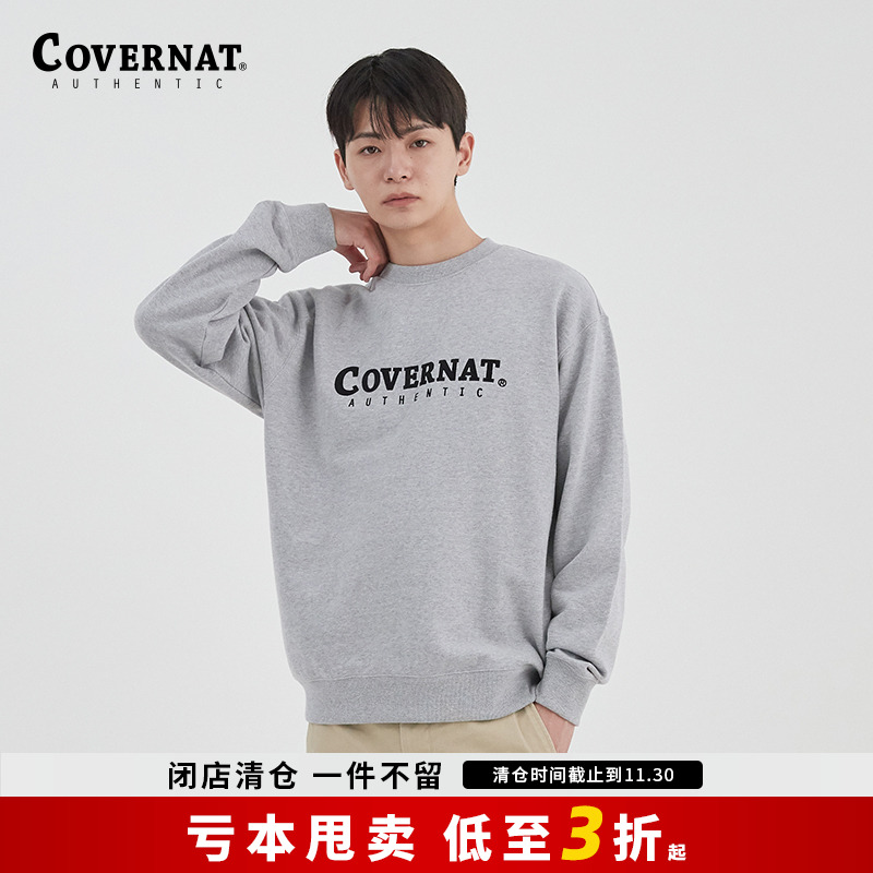 Covernat韩国潮牌套头卫衣字母LOGO刺绣休闲圆领上衣男女情侣同款