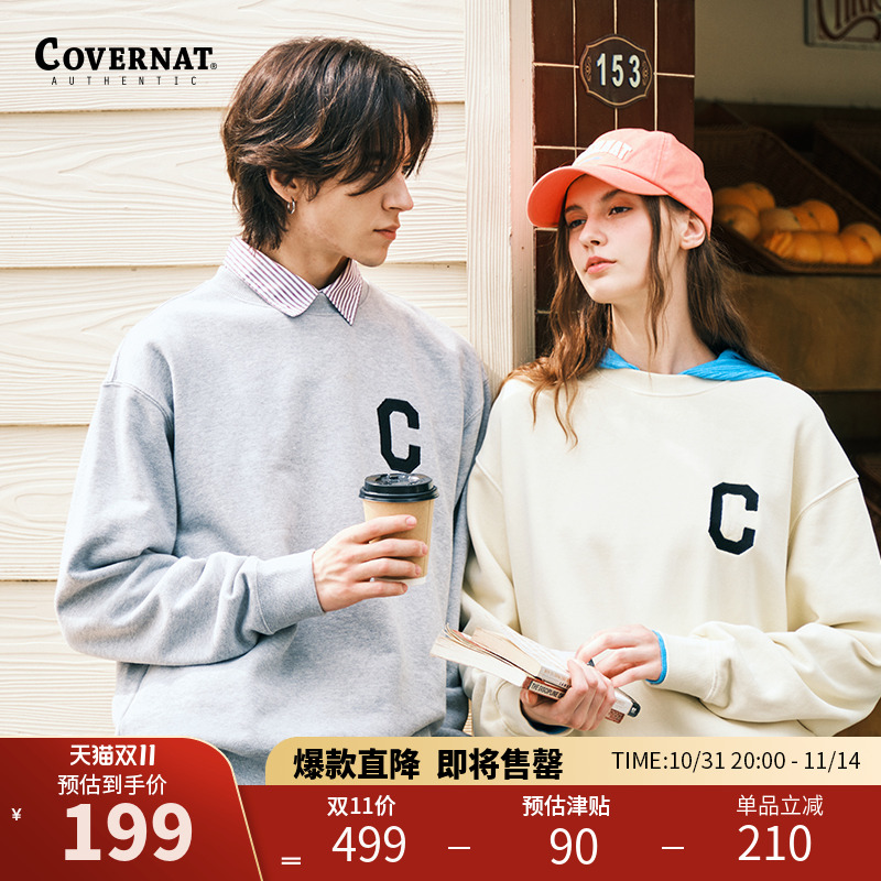Covernat韩国潮牌卫衣男女情侣款C标圆领套头宽松休闲上衣春秋新