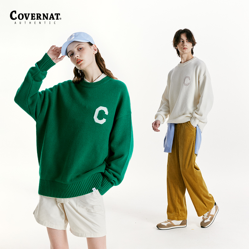 Covernat韩国潮牌24秋冬季新水手领针织衫慵懒风情侣款套头毛衣