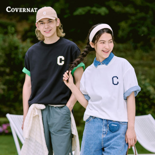 2025夏季 短袖 新 男女情侣同款 COVERNAT韩国潮流T恤刺绣C标简约时尚