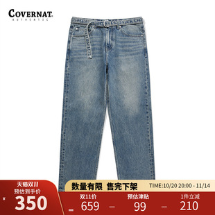 春夏宽松直筒长裤 纯棉休闲裤 潮流时尚 covernat韩国潮牌牛仔腰带裤