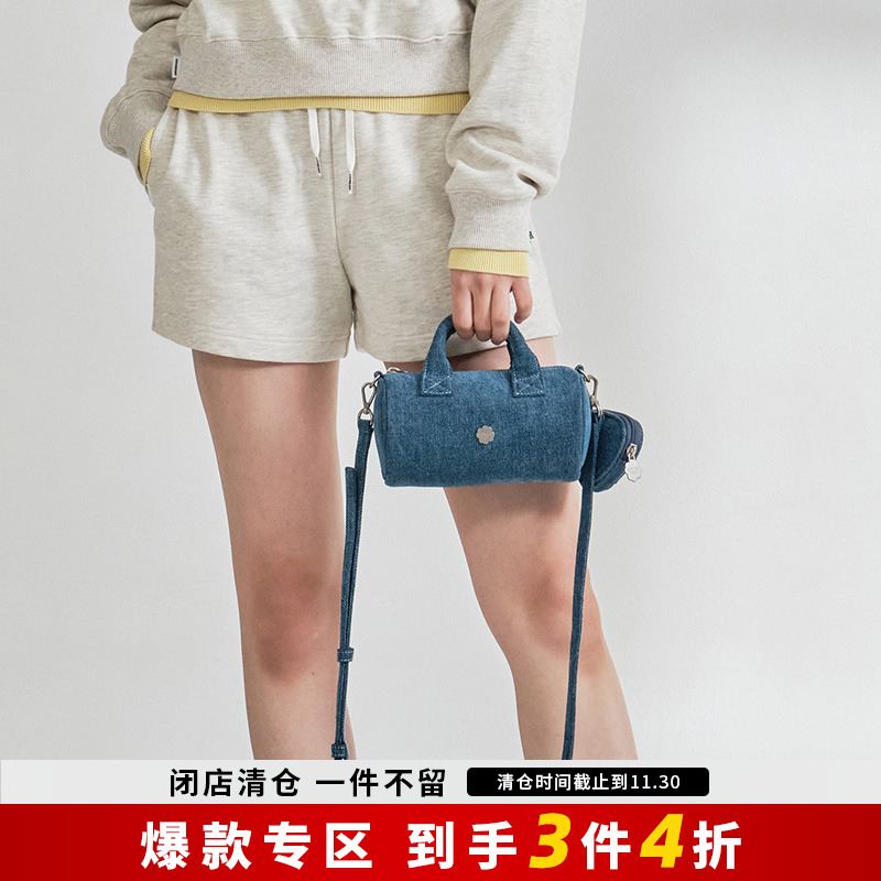 Covernat韩国潮牌包女士四叶草心形牛仔圆筒斜挎包高级感百搭时尚