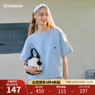 男女百搭 竹节棉标志口袋T恤短袖 covernat韩国潮牌情侣款 中性款