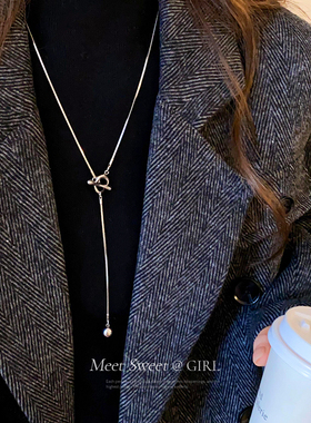 银色圆球长款毛衣链轻奢高级感大气高档时尚百搭OT扣项链配饰女