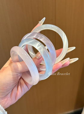 清冷感冰透白月光新中式猫眼琉璃手镯国风高级感粉色送闺蜜礼物