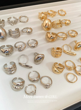 3件套欧美风金属开口戒指女小众设计感高级感食指戒不规则指环