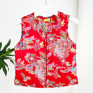 2024冬季 妈妈内穿马甲女内搭花背心复古碎花外穿加厚保暖夹棉坎肩