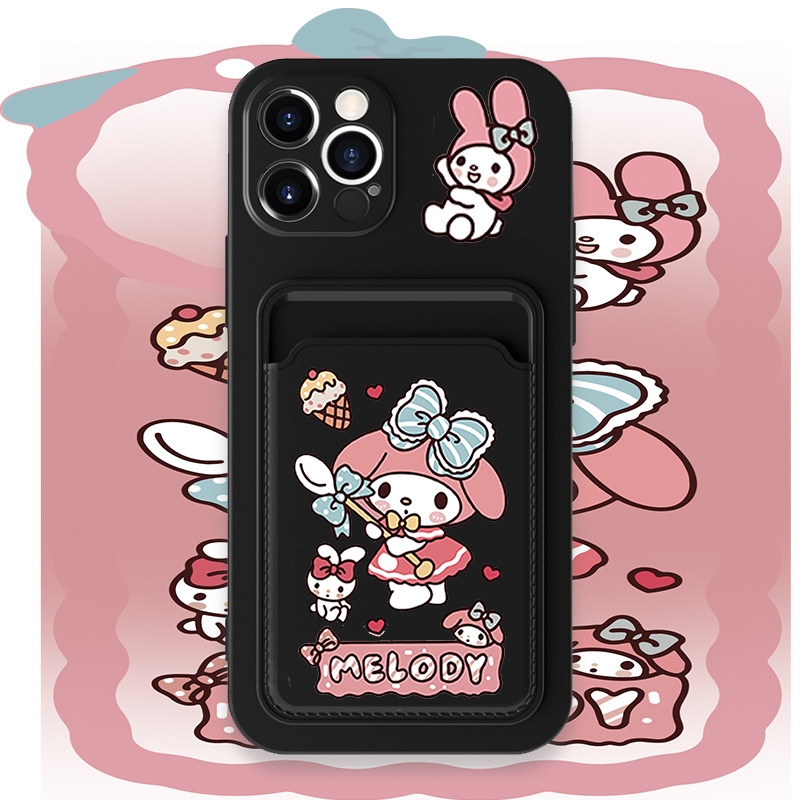 粉色美乐蒂适用苹果15proMax手机壳13卡套iphone14plus硅胶x保护套12软7卡通XR镜头XS全包防摔8可爱11卡包6SP