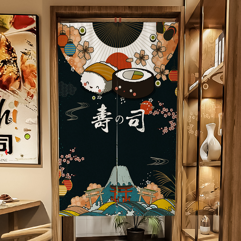 日式和风厨房门帘隔断帘免打孔
