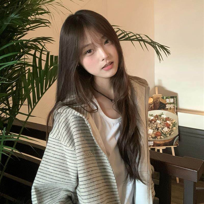 韩系条纹开衫连帽卫衣女秋冬季2025新款宽松慵懒风情侣拉炼外套潮