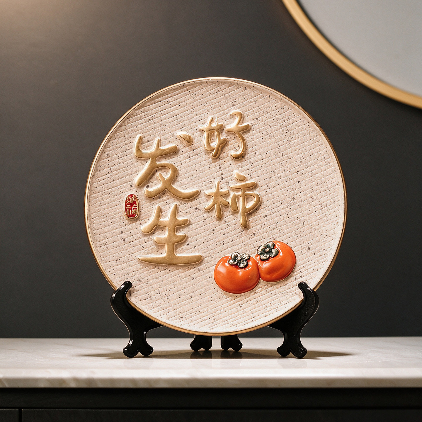 好柿发生摆件事事如意客厅电视酒柜展示柜装饰品暖居乔迁新居礼品