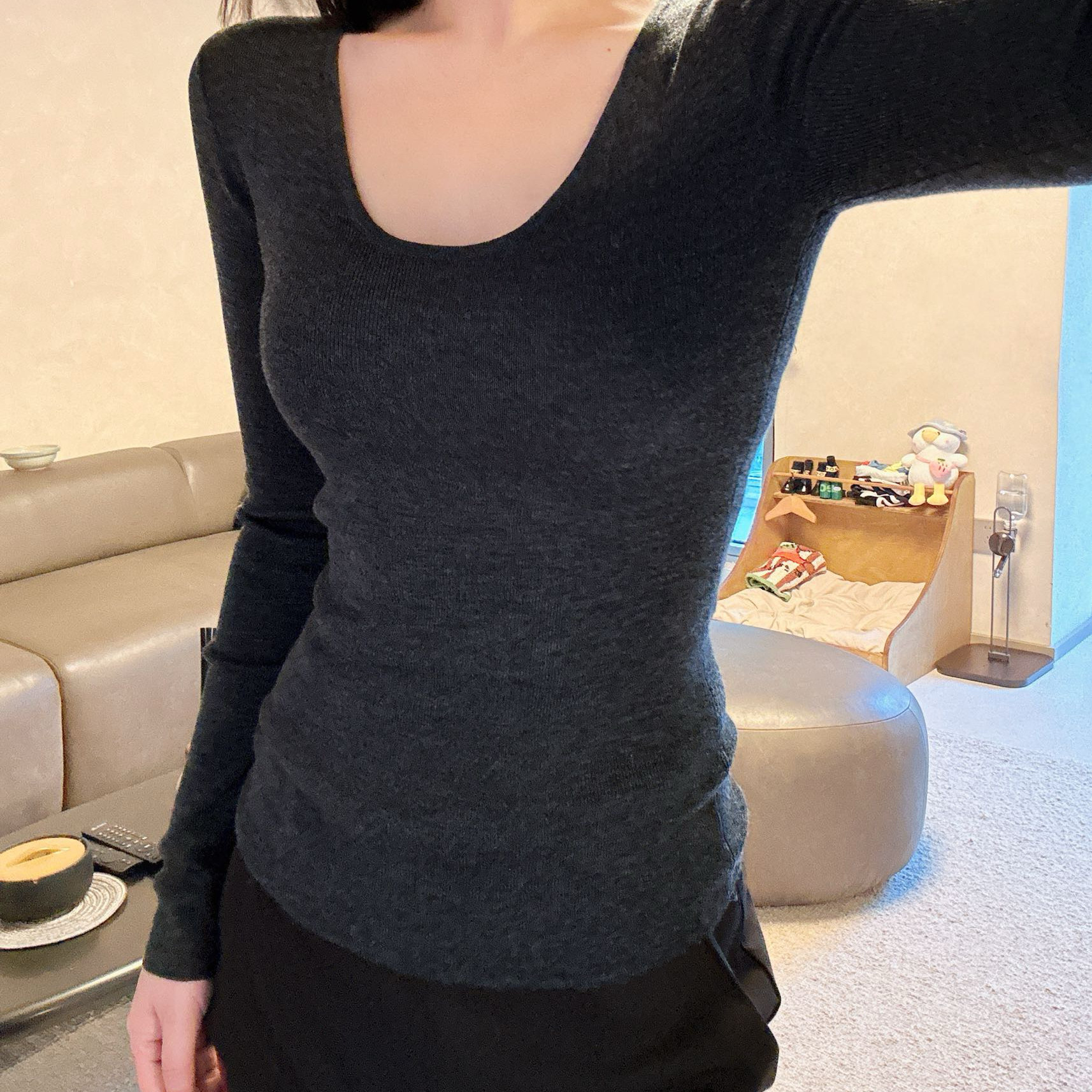 2025新款女装春装欧美时尚小众休闲长袖针织衫修身打底衫上衣女
