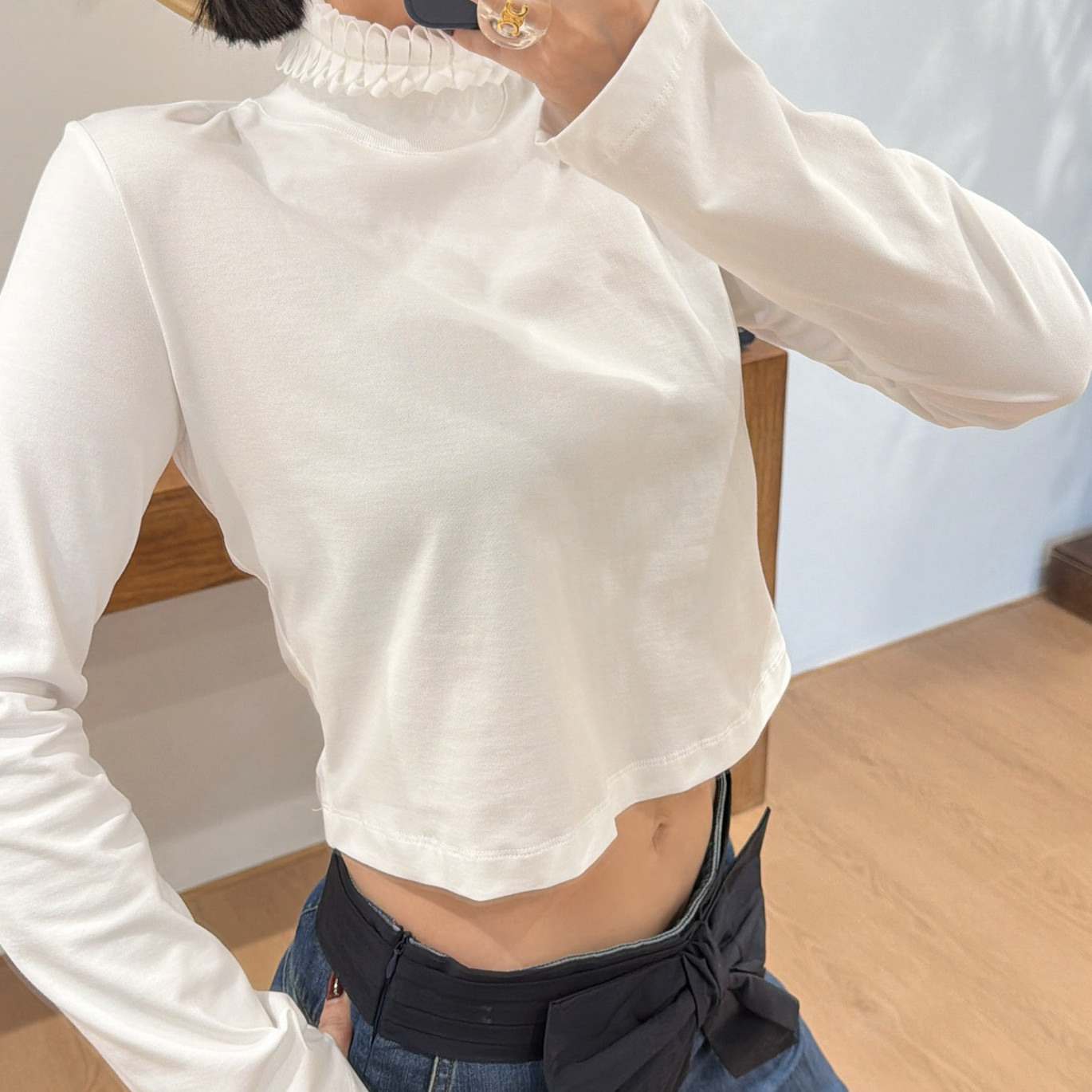 2026新款女装南油早春夏欧美时尚小众白色高领舒适打底衫长袖T恤