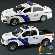 林达大号开门音乐灯光警察警车公安特警皮卡越野汽车模型儿童玩具