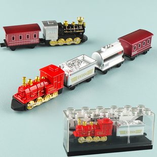 小号多节两节仿真合金复古蒸汽火车模型轨道绿皮列车车厢儿童玩具