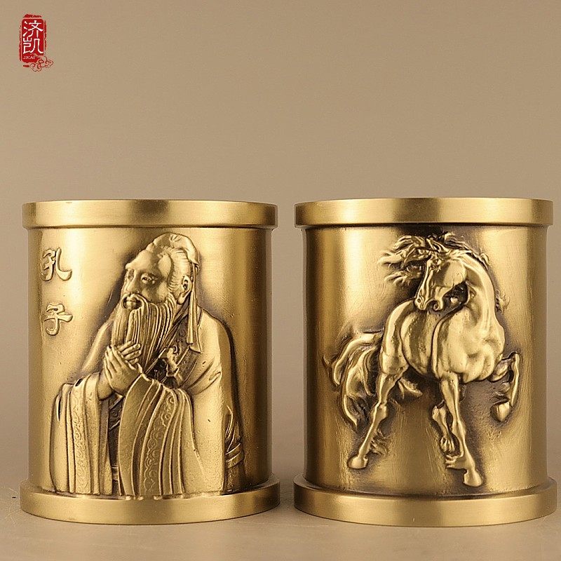 济凯纯黄铜圣人千里马两款笔筒摆件家居工艺品办公桌摆件送礼好品,家居饰品,桌面摆件,淘宝优惠券,粉丝福利购,淘宝优惠卷