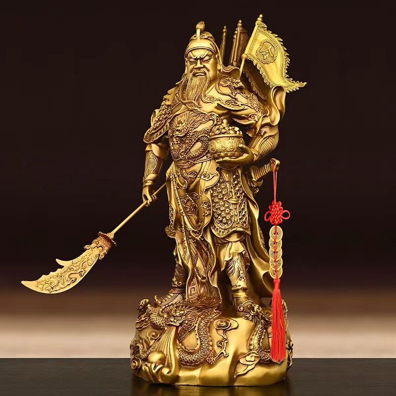 铜九龙托宝关公摆件武财神提刀关羽关二爷装饰桌面大号摆件开业礼