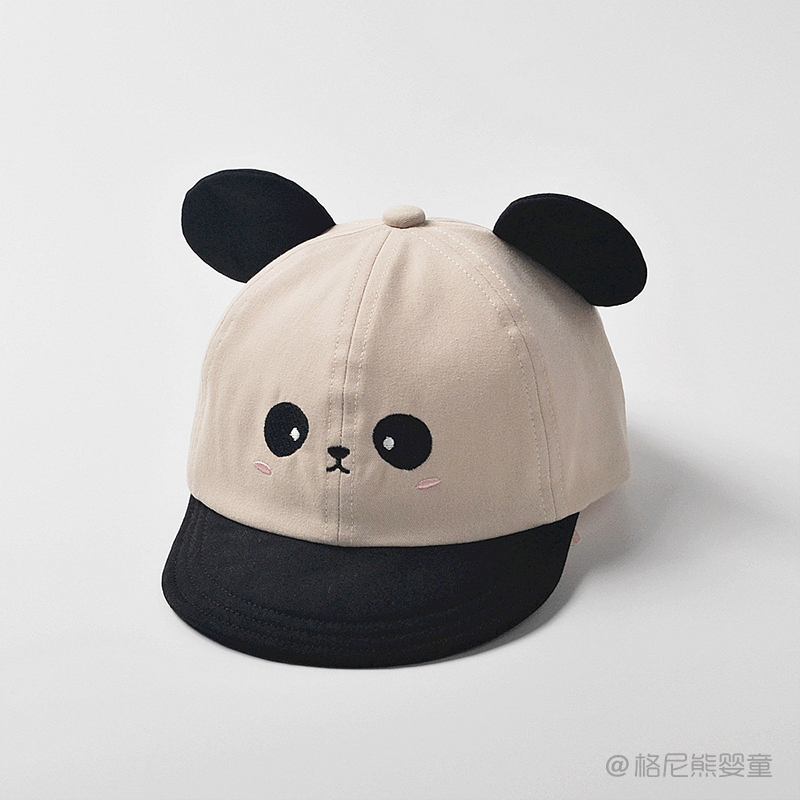 moinmlon韩版春夏新款儿童棉透气鸭舌帽宝宝防晒遮太阳帽婴儿熊猫