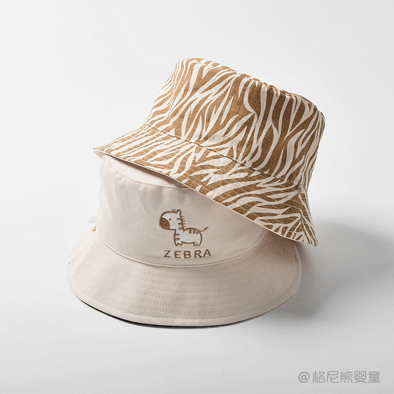 moinmlon春夏新韩版双面戴宝宝遮阳帽婴儿童透气棉斑马渔夫帽防晒