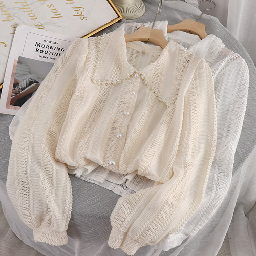 Solid Color Doll Collar Casual Shirt纯色娃娃领休闲修身衬衣女