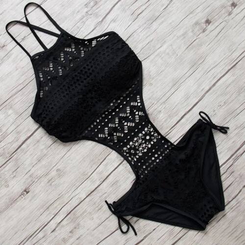 Lace hollowed out backless one-piece bikini蕾丝镂空露背泳装