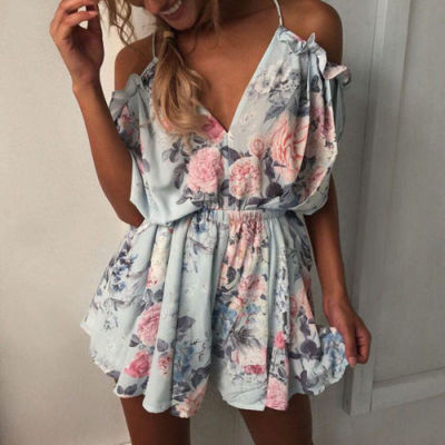 ruffled off-the-shoulder V-neck jumpsuit 荷叶边露肩V领连体裤