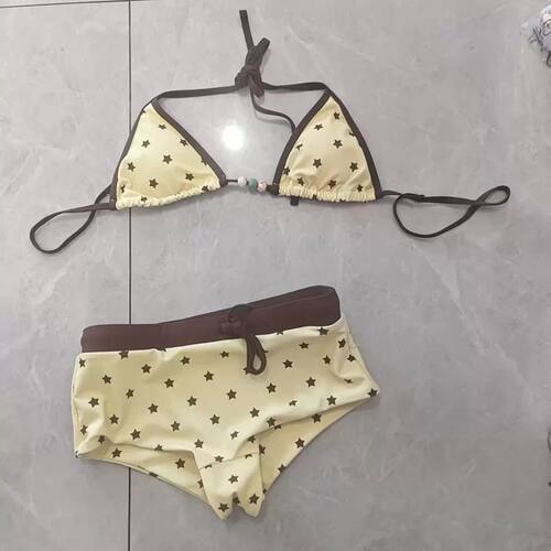 挂脖条纹收腰显瘦比基尼 Striped waist slimming split swimsuit