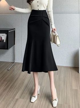 SolidColor waist wrapped buttocks long skirt纯色收腰包臀长裙