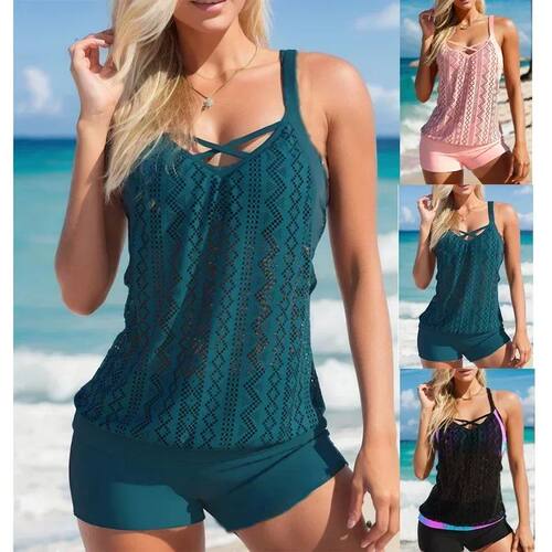 蕾丝拼接泳衣套装Hollow lace patchwork swimsuit two-piece set
