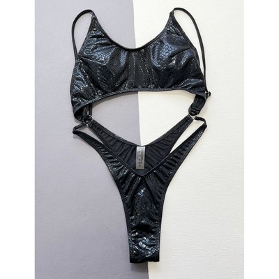 Hollow out navel solid color backless bikini镂空露脐露背泳衣