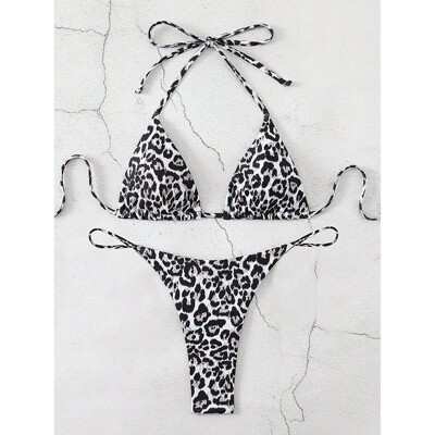 Leopard print triangular cup swimsuit set豹纹三角杯泳衣套装