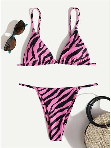 Striped printed drawstring bikini cover条纹印花抽绳泳装套装