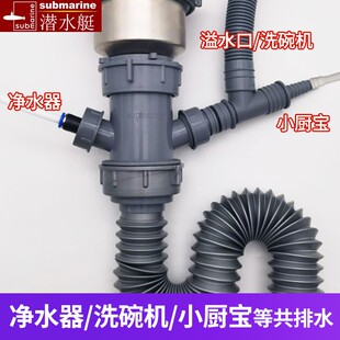 潜水艇厨房菜盆下水管配件净水器接口转接头溢水管接头洗碗机三通