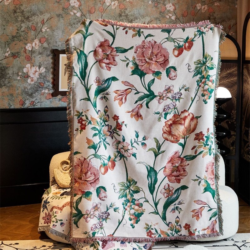 新中式花鸟系列复古沙发盖布防滑通用玄关挂毯装饰单人沙发全包