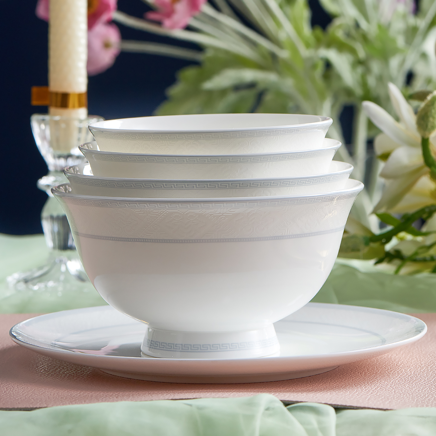 景德镇骨瓷餐具单个装自选搭配家用碗盘碟高档简约可微波骨瓷餐具